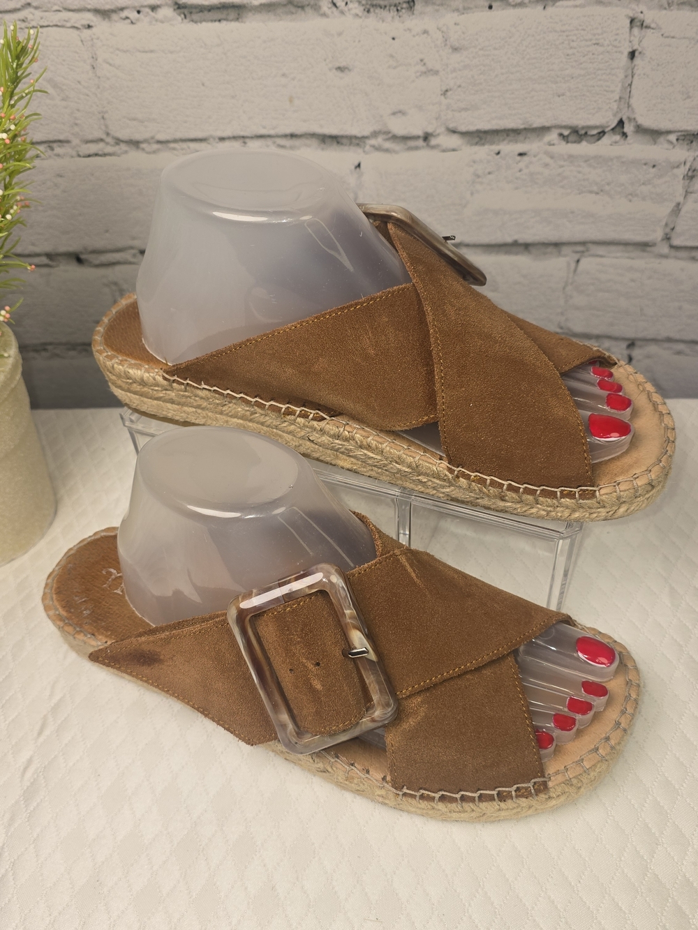 MACARENA WOMENS ESPADRILLE SLIDE SANDALS CRISS CROSS SUEDE LARGE BUCKLE SIZE 41